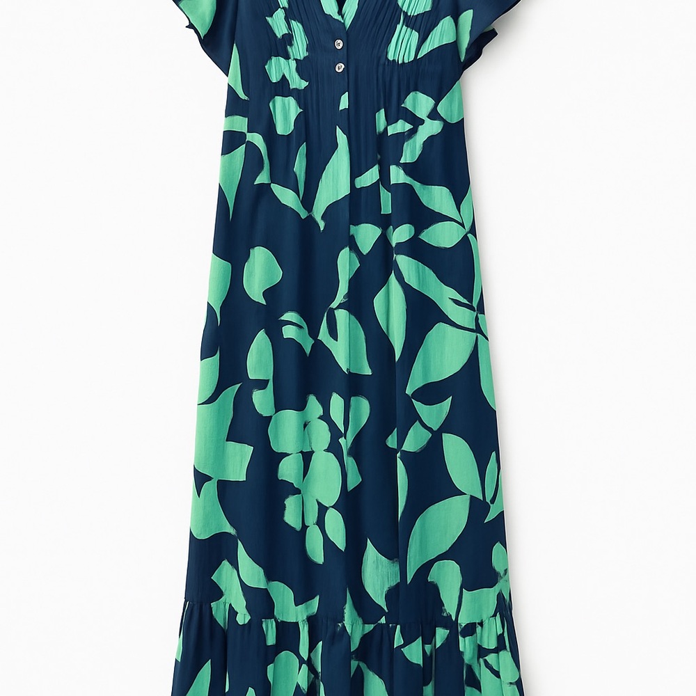 Anthropologie Maeve Navy Mint Leaf Print Maxi Dress XS NWT - Picture 5 of 5